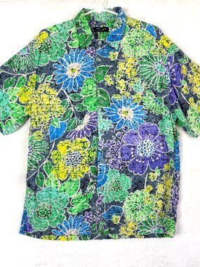JAMS WORLD Wabi Sabi Retro Floral Crinkle Relaxed Hand Painted Button Up Shirt M